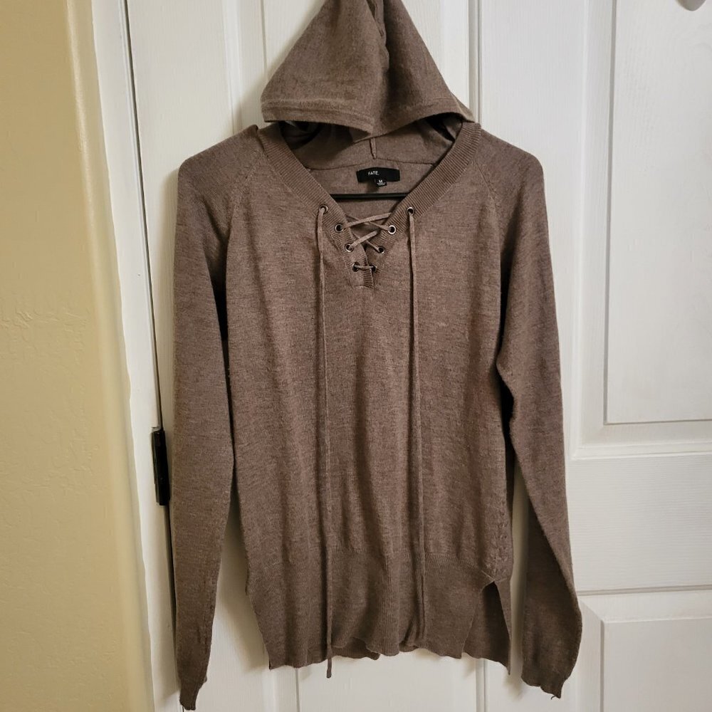 Fate brand lightweight hooded sweater Taupe-Brown SIZE: MEDIUM - Picture 4 of 8